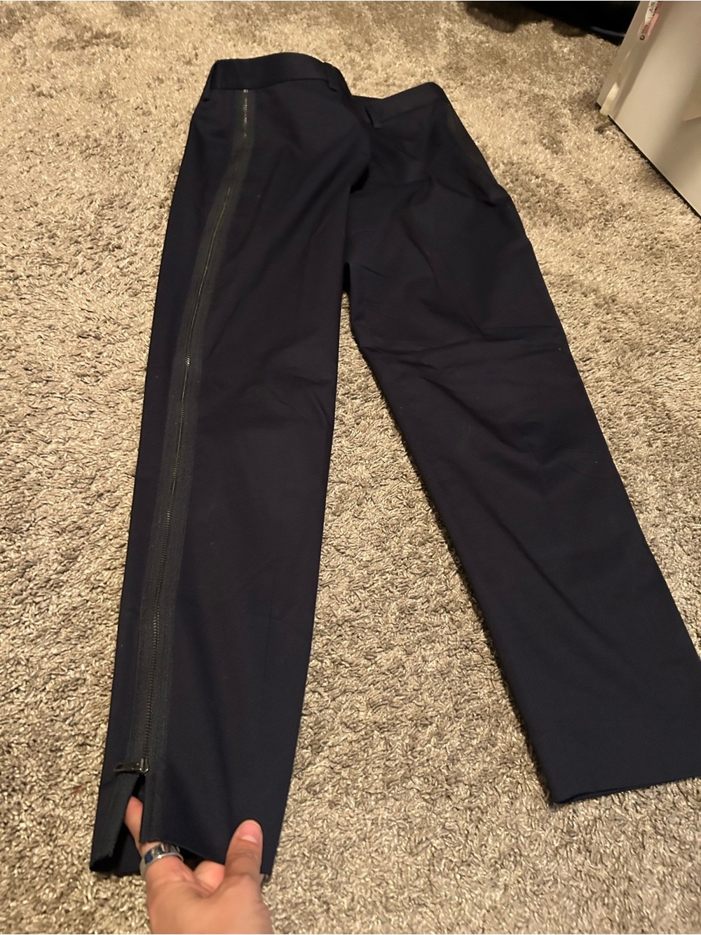 T Tahari Navy Ankle Zip Detail Slim Pants